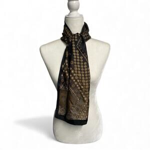 Adrienne Landau Studio 100% Silk Scarf 11x56 Brown Black Geometric Rectangular